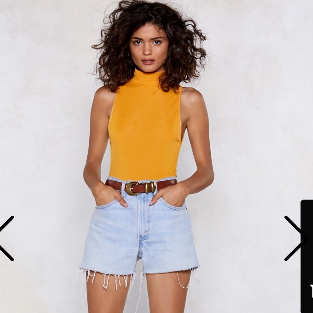 Nasty gal yellow orange body suit high neck top 12